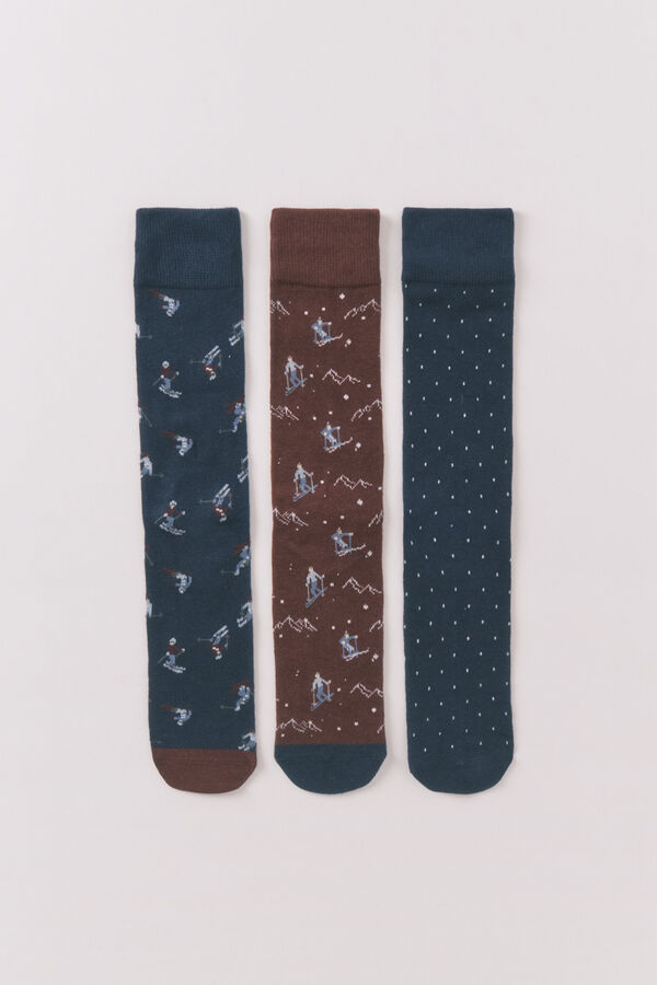 Women'secret Pack de 3 meias longas de esqui de algod&atilde;o  azul