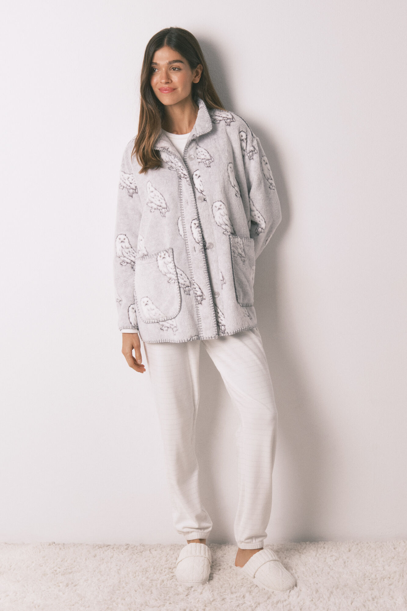 Women'secret Robe curto de tecido polar com pelo cinzento "Hedwig"