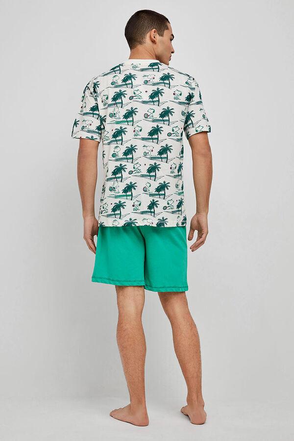 Gisela Pijama curto para homem com estampado Snoopy branco
