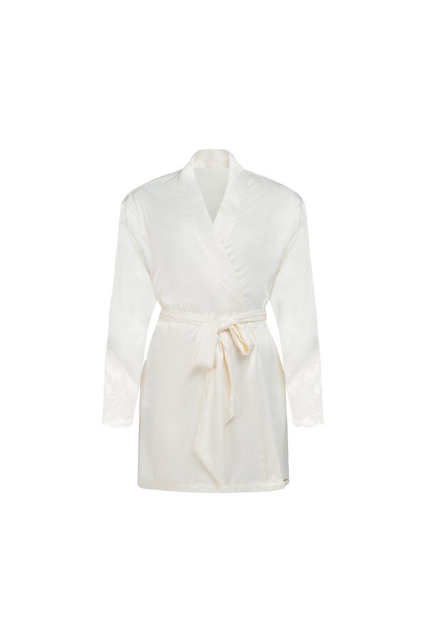 Dorina Kimono de encaje y sat&eacute;n beige
