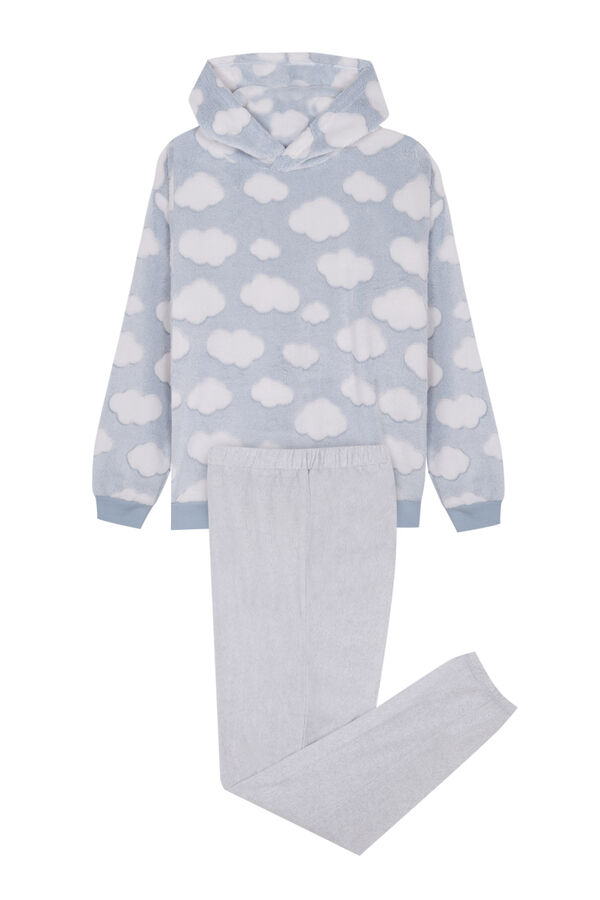 Women'secret Pijama capucha pelo esponjoso y polar nubes azul azul