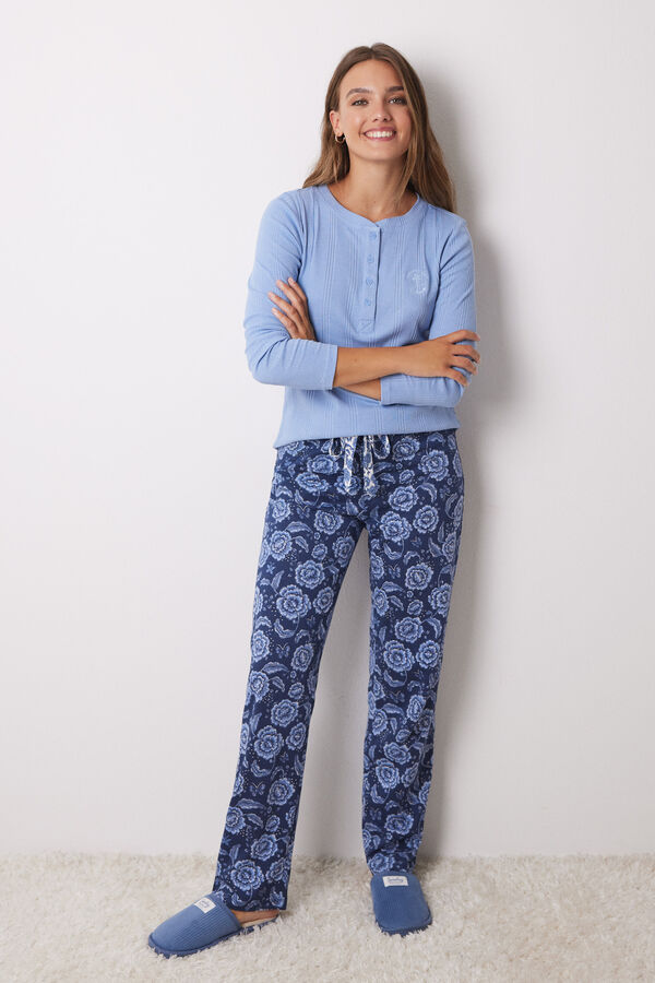 Women'secret Camiseta manga comprida canelada azul azul