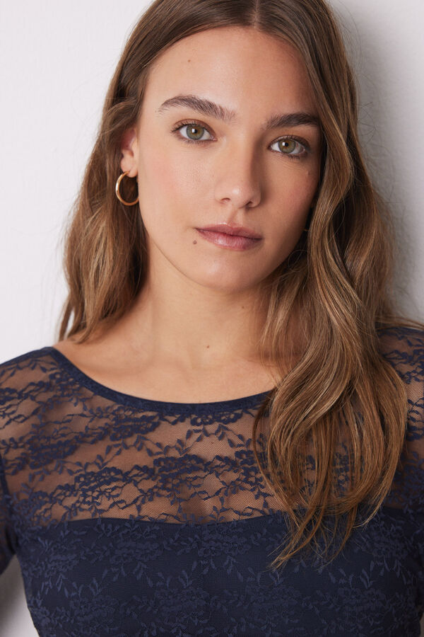 Women'secret Body encaje manga larga azul navy azul