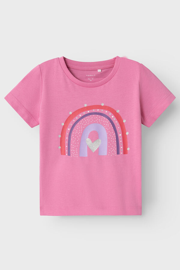 Name it T-shirt menina arco-&iacute;ris rosa