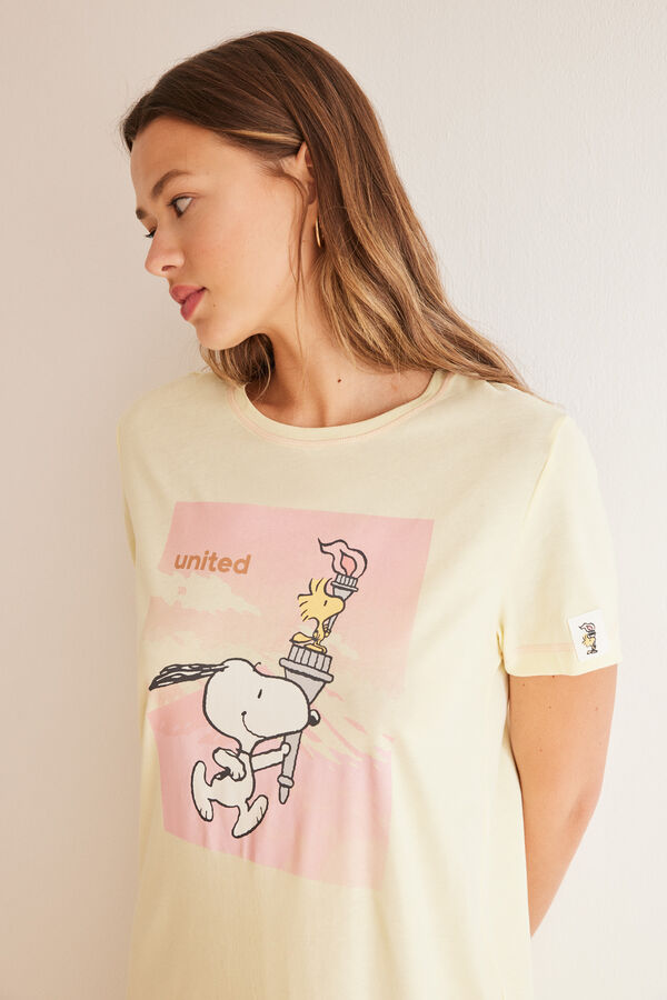 Women'secret Camis&oacute;n midi algod&oacute;n amarillo Snoopy estampado