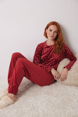 Women'secret Pijama largo terciopelo suave rojo estampado