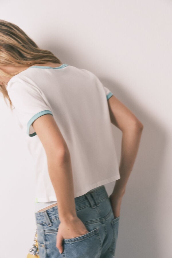 HI&BYE T-shirt lisa manga curta em 100% algod&atilde;o branca branco