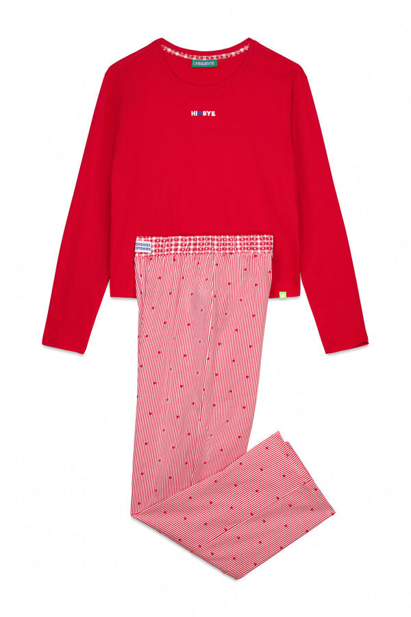 HI&BYE Pijama largo 100% algod&oacute;n rayas rojo  rojo