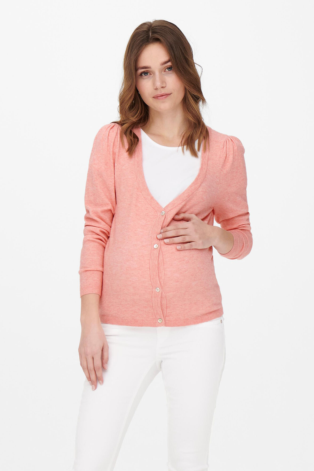 Only Maternity Chaqueta de punto premam&aacute; color rosa claro.