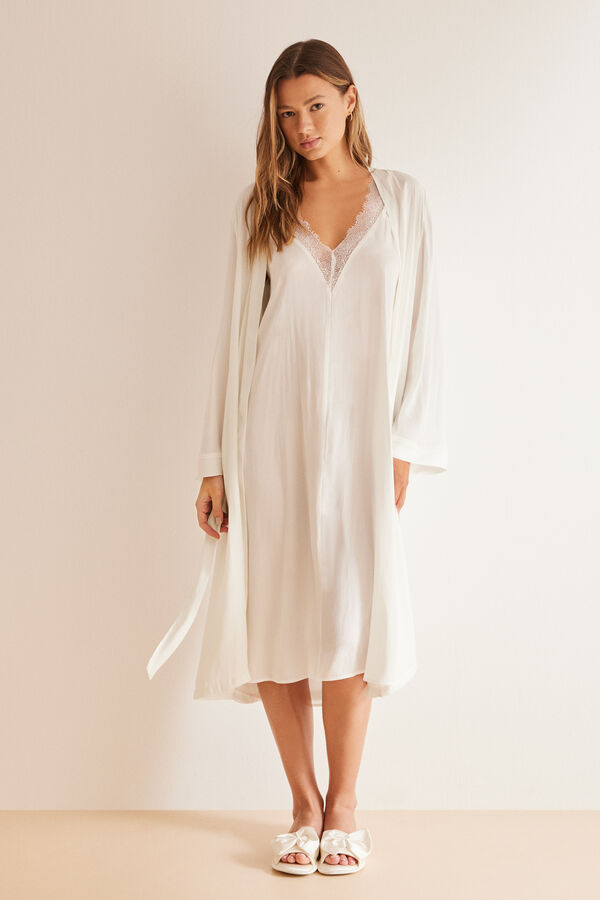 Women'secret Bata larga sat&eacute;n blanca marfil