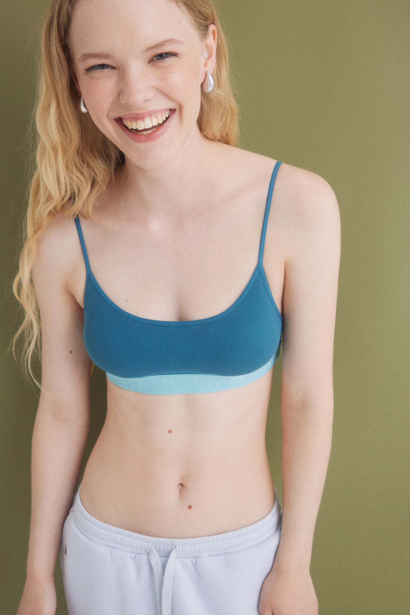 HI&BYE Sujetador top algod&oacute;n azul