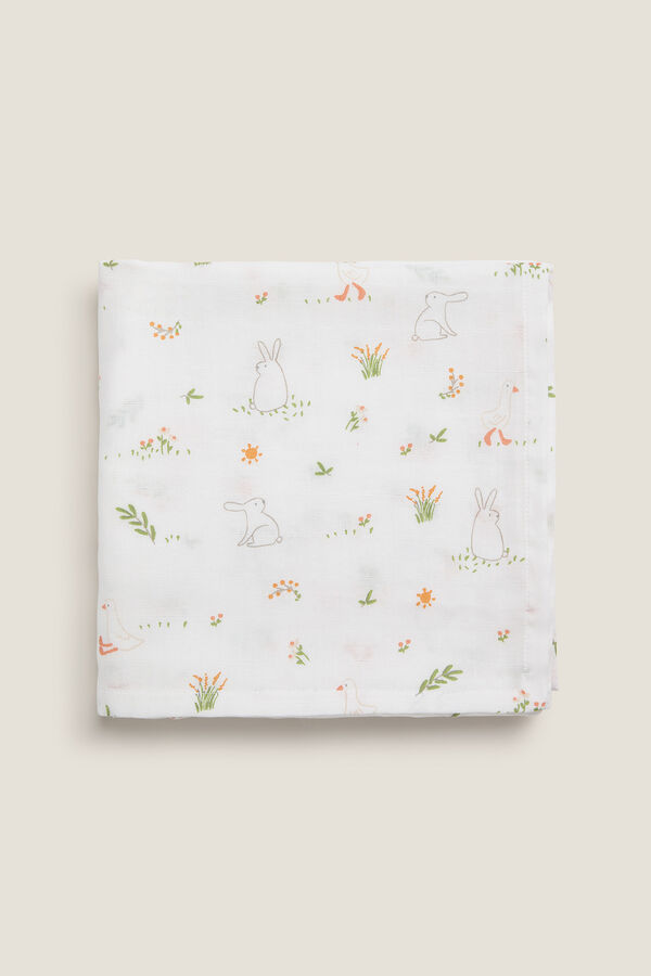 Textura Muselina gasa algod&oacute;n conejos blanco