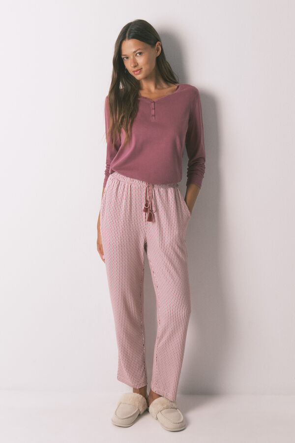 Women'secret Pantal&oacute;n largo carrot punto suave rosa rosa