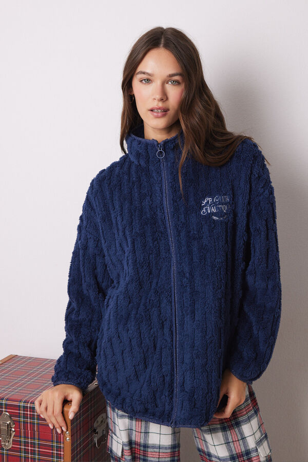 Women'secret Bata corta tejido polar azul azul