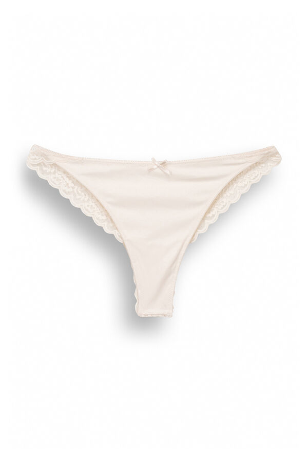 Women'secret Tanga microfibra y encaje blanco marfil marfil