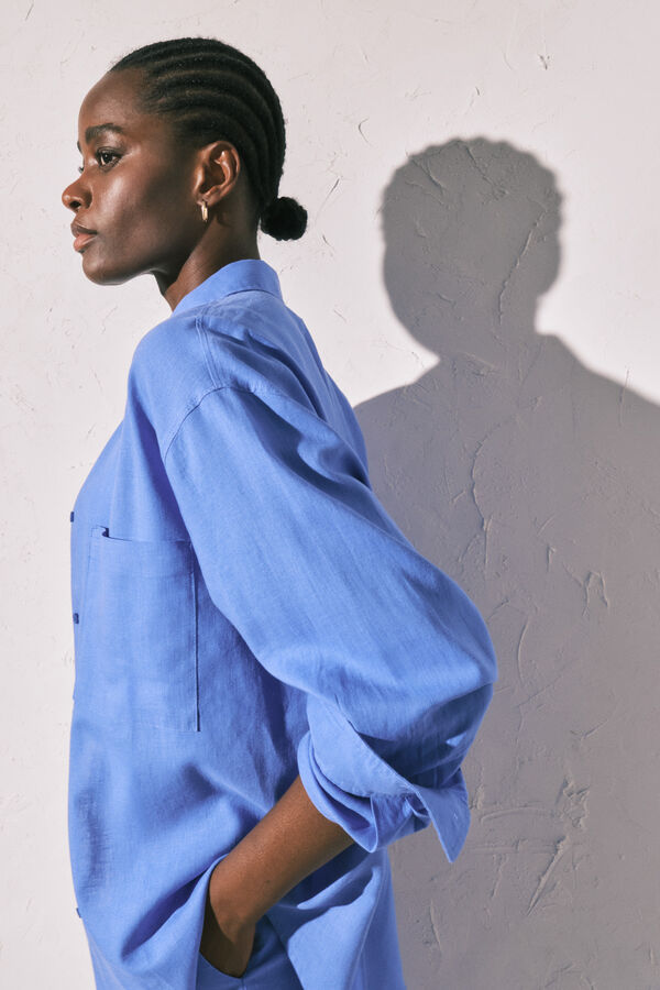 Women'secret Camisa manga larga lino azul azul