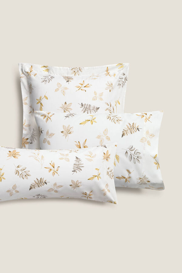 Textura Funda almohada algod&oacute;n hojas en rama estampado