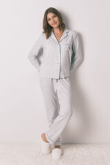 Women'secret Pijama camiseiro longo xadrez com efeito brilhante   azul
