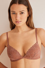 Women'secret CHARMING Soutien triangular renda castanho-claro cru