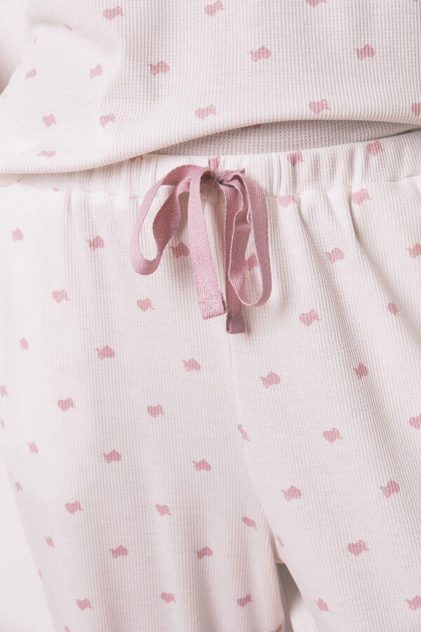 Women'secret Pijama comprido com T-shirt curta em tecido waffle branco