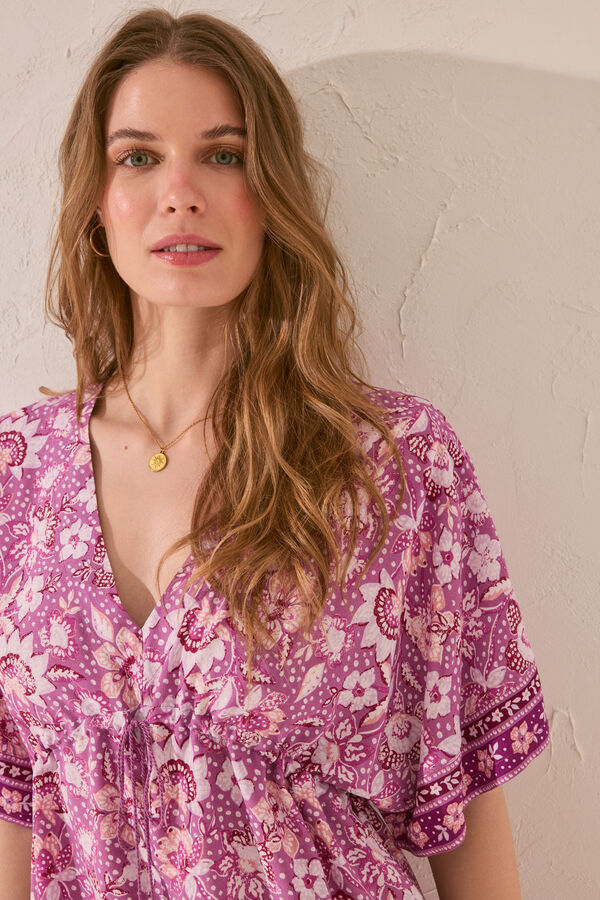 Women'secret Camisola corta estampado flores morado estampado