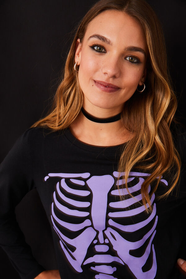 Women'secret Pijama 100% algod&oacute;n negro esqueleto negro