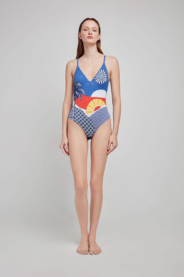 Gisela Maiô estampado com decote halter estampado