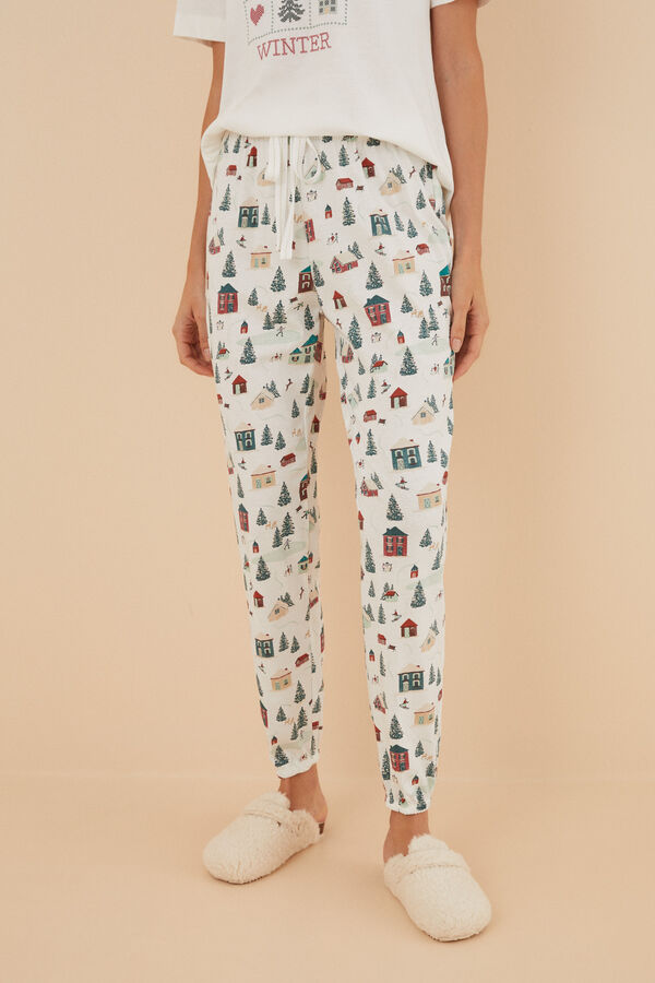 Women'secret Cal&ccedil;as pijama 100% algod&atilde;o Natal branco