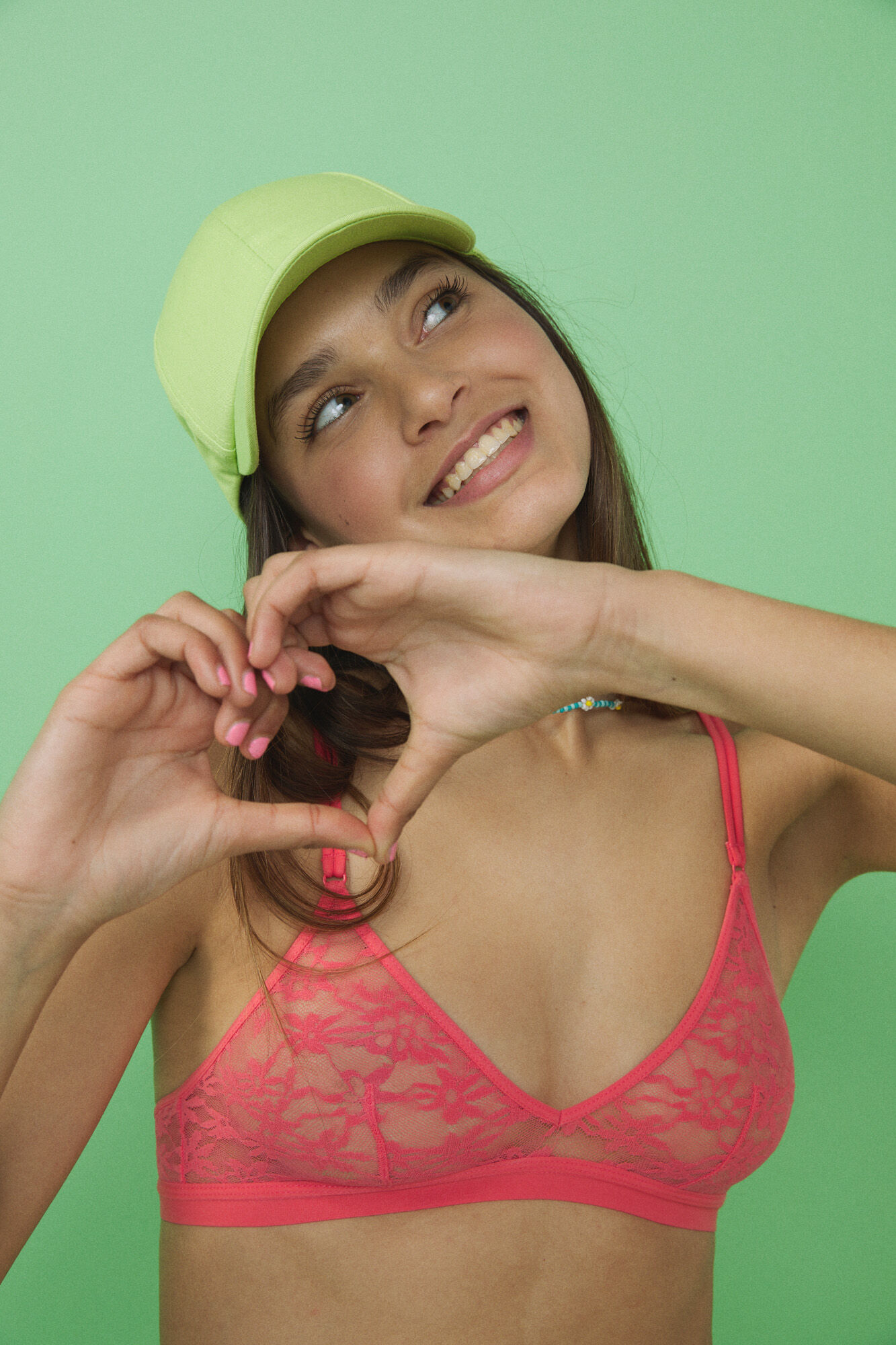 HI&BYE Soutien top triangular renda coral