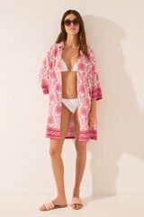 Women'secret Vestido midi camisero estampado hojas burdeos