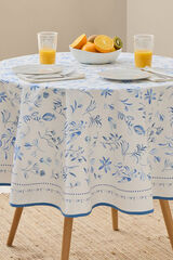 Textura Mantel antimanchas redondo algod&oacute;n flores azul