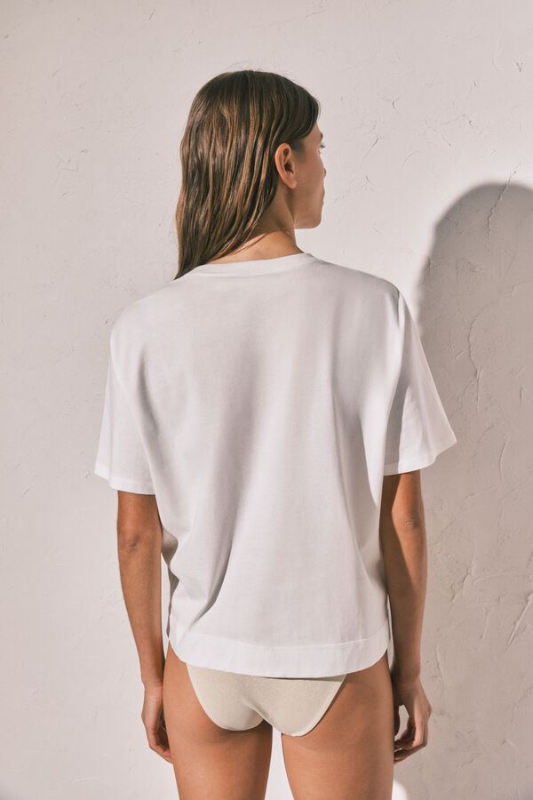 Women'secret T-shirt oversize em algod&atilde;o branco bege
