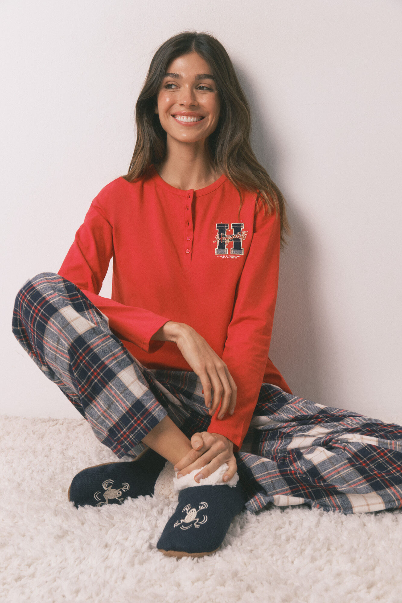 Women'secret Pijama largo 100% algod&oacute;n estampado cuadros "Hogwarts" 
