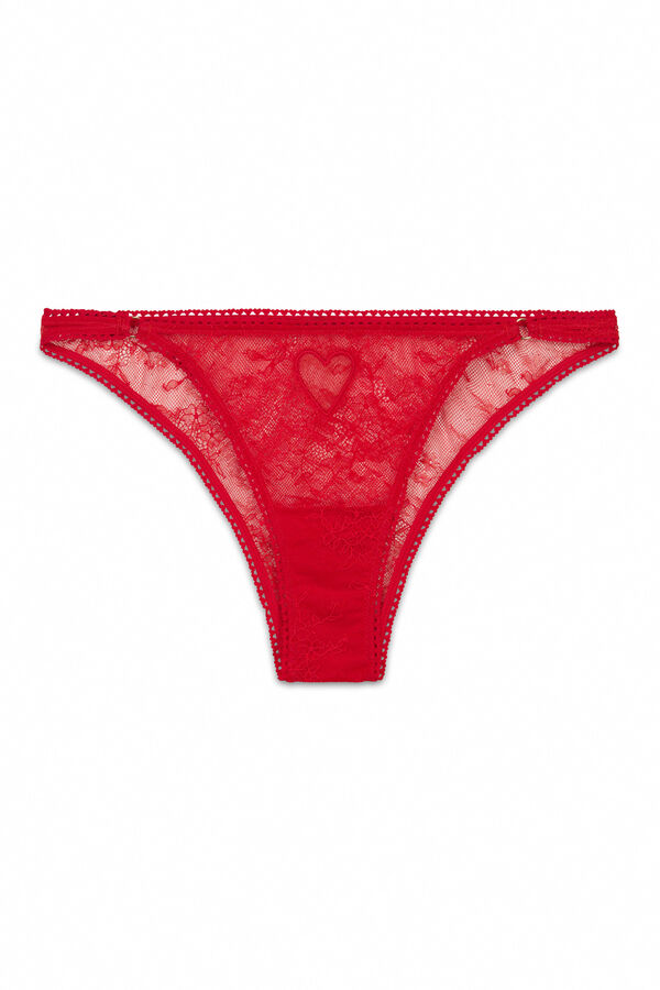 Women'secret Cuequinha brasileira com tiras de renda vermelha vermelho