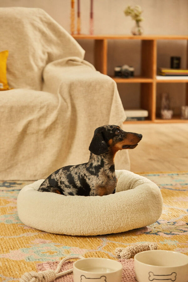 Calma House Cama redonda para animais de estima&ccedil;&atilde;o com capa remov&iacute;vel Henry Raw estampado