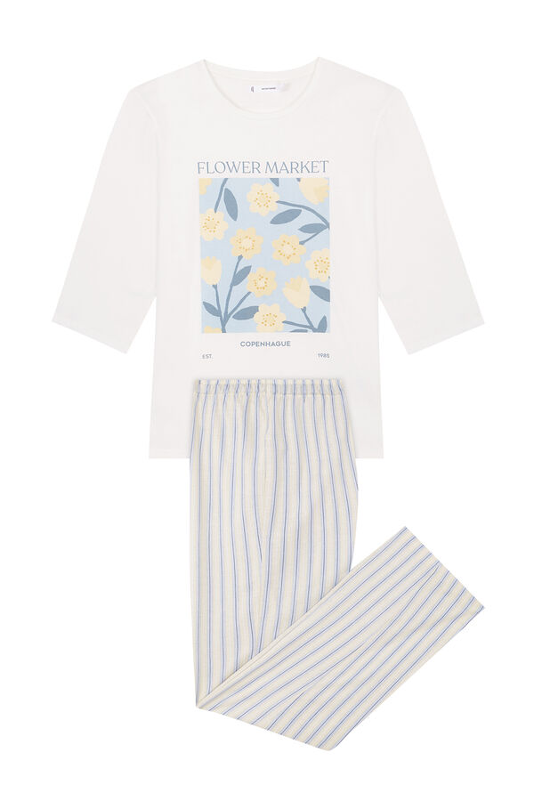 Women'secret Pijama algod&oacute;n estampado flores azul