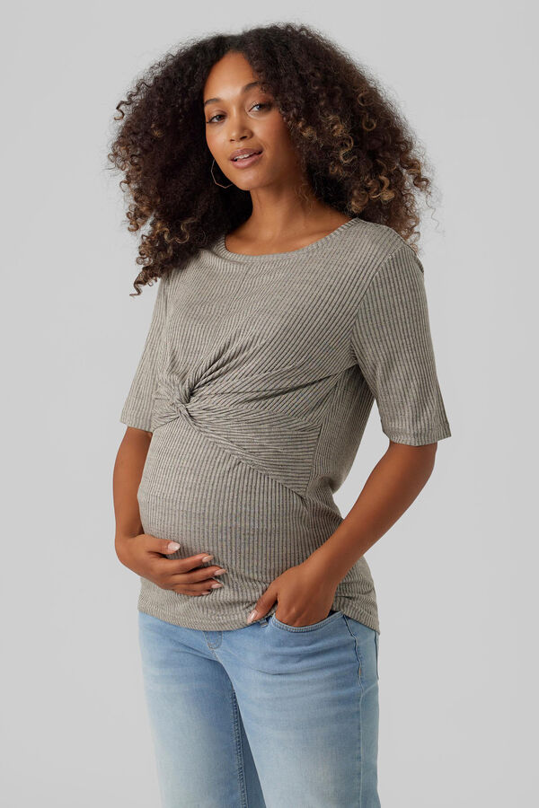 Mamalicious Top de manga corta y cuello redondo doble funcion  gris