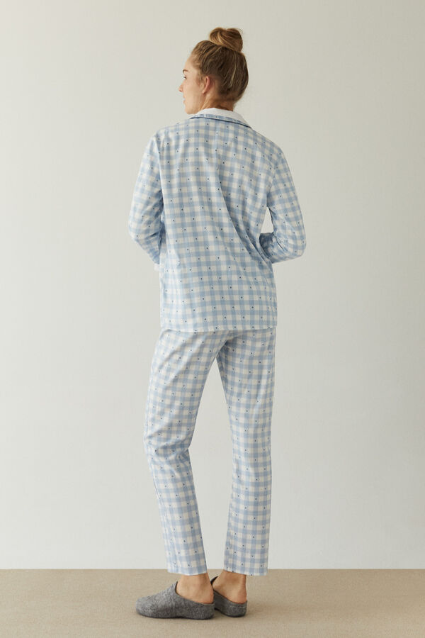 Womensecret Pijama camisero vichy azul 100% algodón kaki