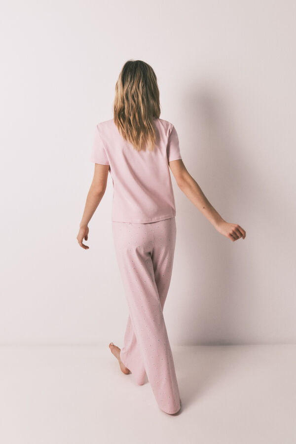 HI&BYE Pijama comprido em algod&atilde;o estampado de miniflores rosa rosa