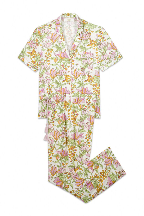 Women'secret Pijama largo camisero viscosa estampado flores blanco