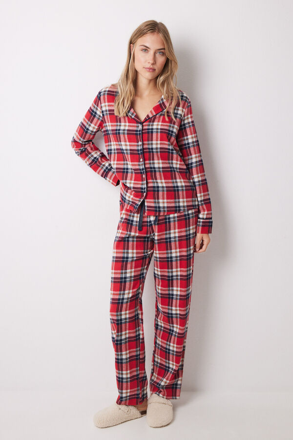 Women'secret Pijama camisero cuadros rojo 100% algod&oacute;n estampado