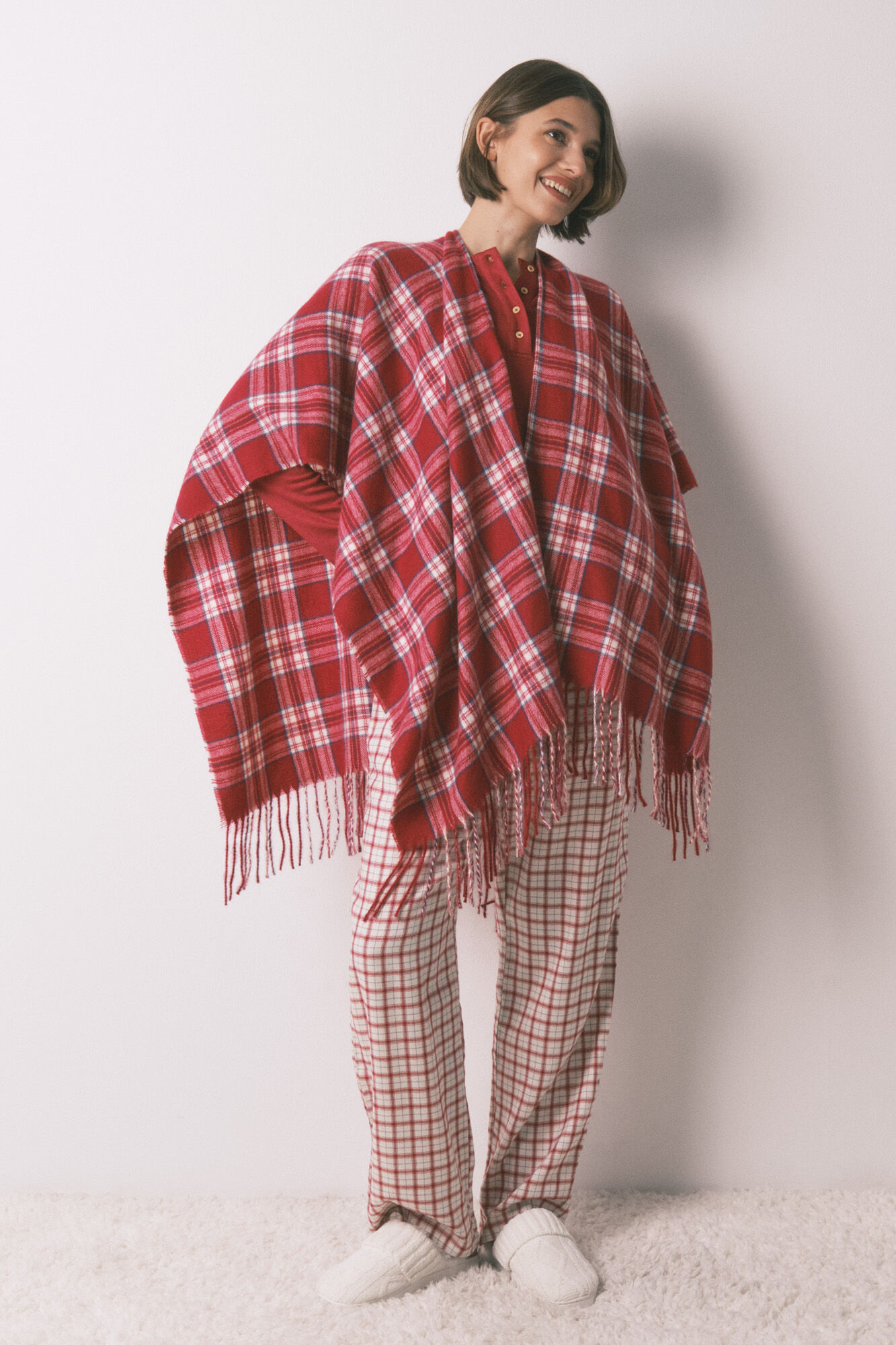 Women'secret Poncho cuadros efecto lana cashmere