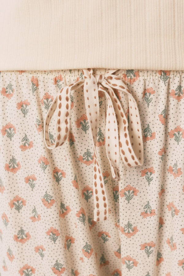 Women'secret Pijama largo algod&oacute;n estampado flores amarillo marfil