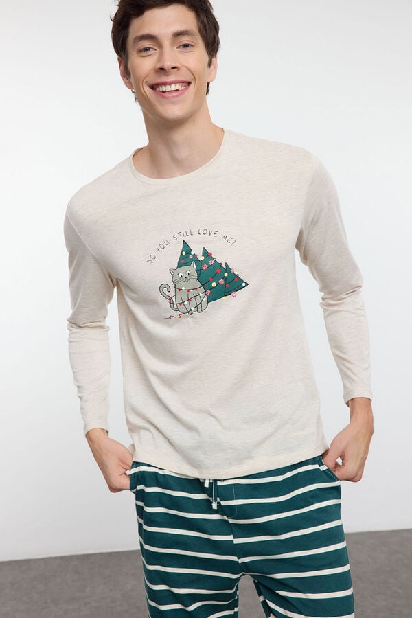 Trendyol Pijama de rayas navide&ntilde;o beige