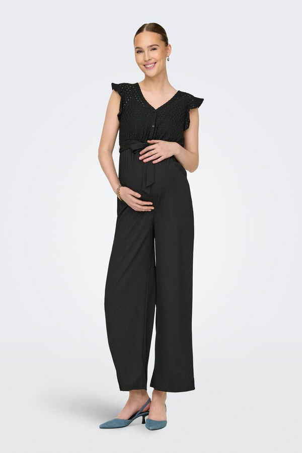 Only Maternity Macac&atilde;o comprido renda maternity preto