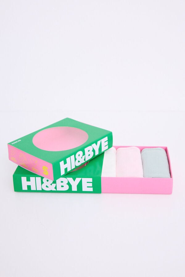 HI&BYE Pacote de 3 cuecas brasileiras brancas, rosa, verdes branco