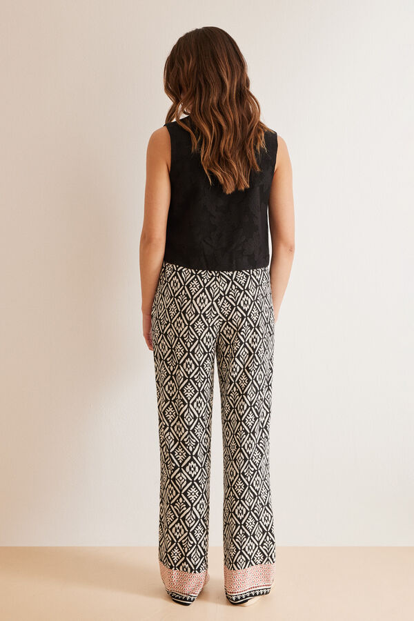 Women'secret Pantalones viscosa estampado geom&eacute;trico &eacute;tnico negro