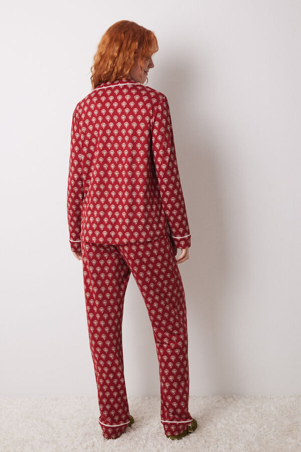 Women'secret Pijama camisero largo rojo corazones estampado