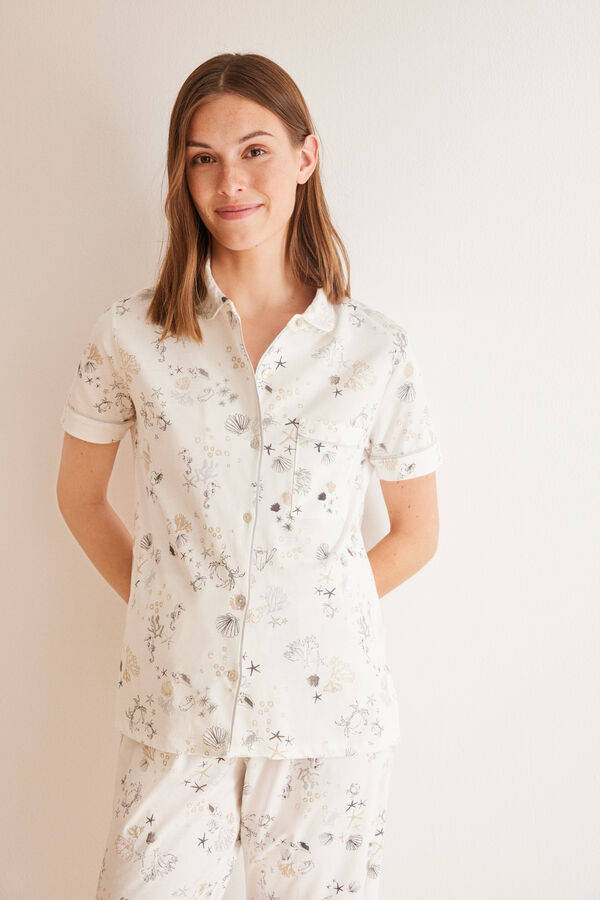 Women'secret Pijama camisero comprido 100% algod&atilde;o mar branco