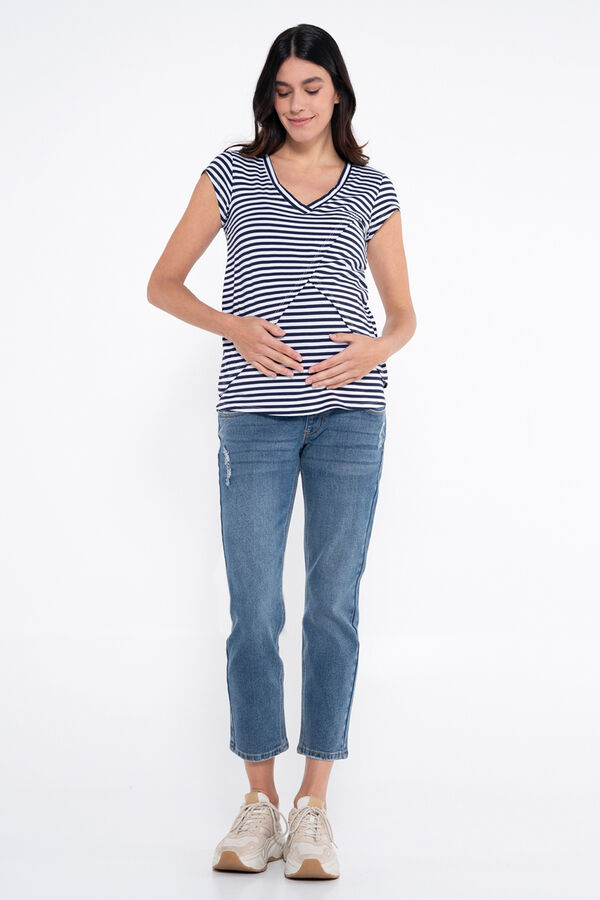 Ohma! Camiseta lactancia cruzada de rayas blanco